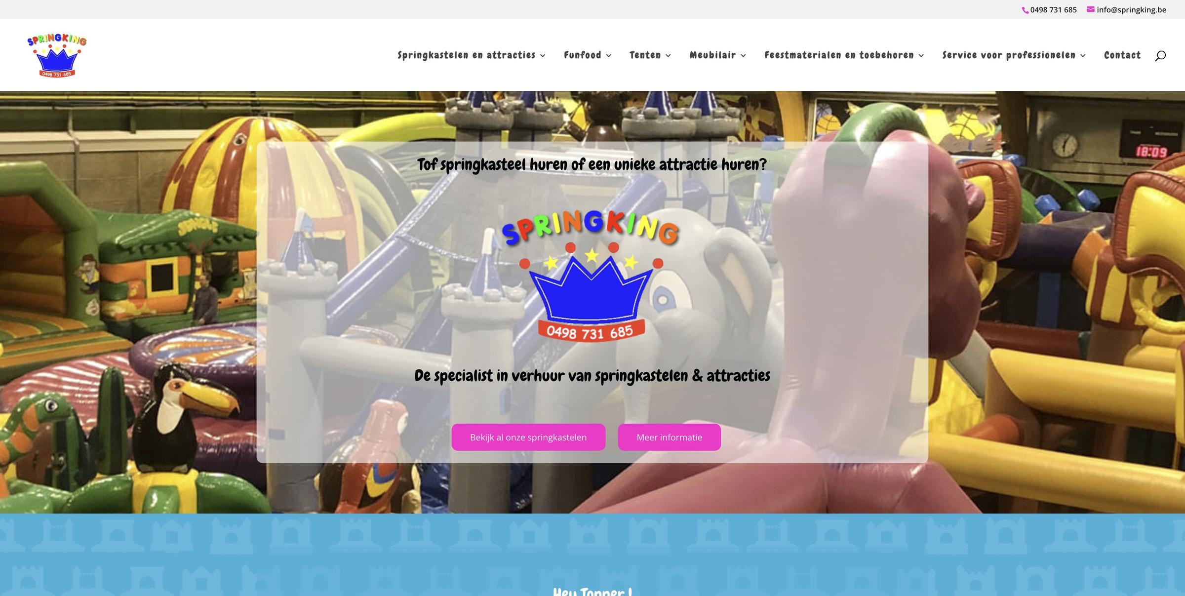 De oude homepage van Springking