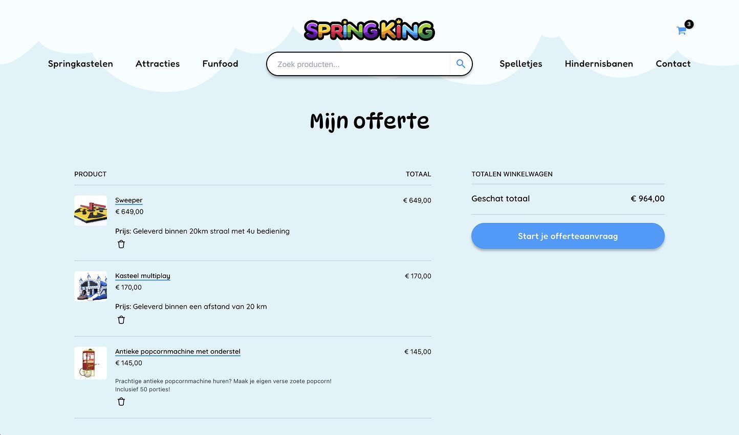 Het offertemandje op de website van Springking