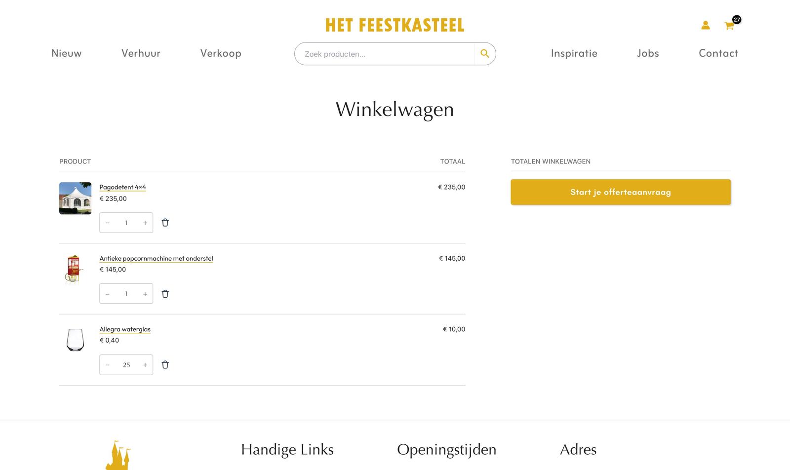 Het offertemandje met een volledig samengesteld evenement